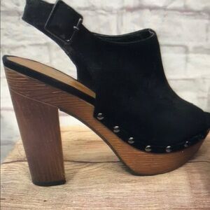 Black Suede Platform Clog Heels - Women